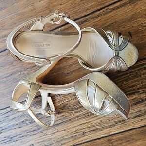 Coach Women's Gold Strappy Heels Size 7.5